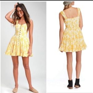 Free People Yellow and White Mini Dress